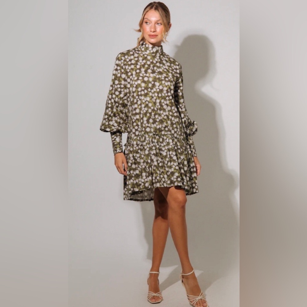 NWT! Kleid Fiona Olive Green Floral Long Sleeve Dress Size Small